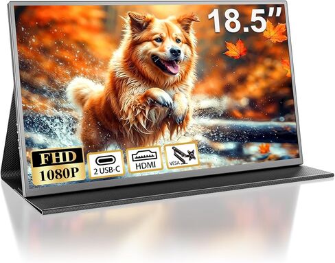 شاشة محمولة مقاس 18.5 بوصة، شاشة كمبيوتر محمول FHD IPS 1080P USB C HDMI للألعاب، شاشة رفيعة للغاية مع حامل ومكبر صوت غير مرئي، التوصيل والتشغيل، شاشة خارجية لأجهزة الكمبيوتر المحمول PC Mac Xbox PS5/PS4 Switch in Kuwait