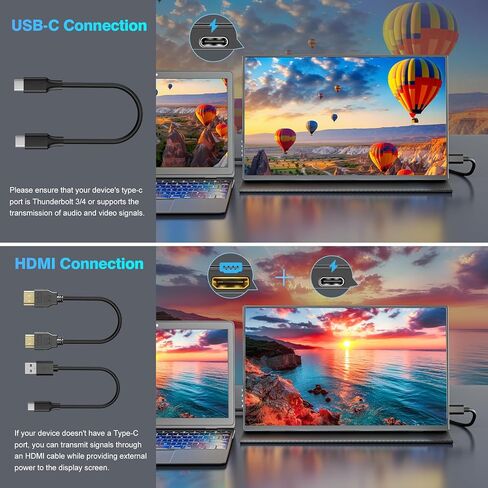 شاشة محمولة مقاس 18.5 بوصة، شاشة كمبيوتر محمول FHD IPS 1080P USB C HDMI للألعاب، شاشة رفيعة للغاية مع حامل ومكبر صوت غير مرئي، التوصيل والتشغيل، شاشة خارجية لأجهزة الكمبيوتر المحمول PC Mac Xbox PS5/PS4 Switch in Kuwait