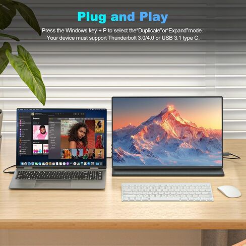 شاشة محمولة مقاس 18.5 بوصة، شاشة كمبيوتر محمول FHD IPS 1080P USB C HDMI للألعاب، شاشة رفيعة للغاية مع حامل ومكبر صوت غير مرئي، التوصيل والتشغيل، شاشة خارجية لأجهزة الكمبيوتر المحمول PC Mac Xbox PS5/PS4 Switch in Kuwait