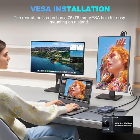 شاشة محمولة مقاس 18.5 بوصة، شاشة كمبيوتر محمول FHD IPS 1080P USB C HDMI للألعاب، شاشة رفيعة للغاية مع حامل ومكبر صوت غير مرئي، التوصيل والتشغيل، شاشة خارجية لأجهزة الكمبيوتر المحمول PC Mac Xbox PS5/PS4 Switch in Kuwait