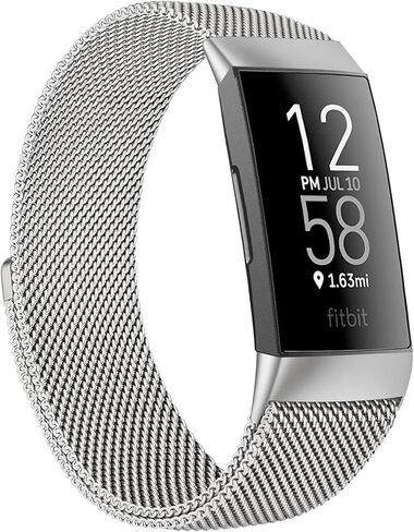 Metal Band Compatible with Fitbit Charge 4 Bands Women Men, Stainless Steel Mesh Replacement Wristbands Strap for Fitbit Charge 4 / Charge 3 / Charge 3 SE Fitness Tracker Accessories in Saudi Arabia