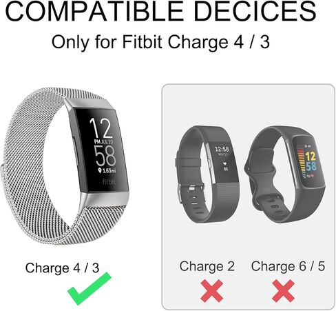 Metal Band Compatible with Fitbit Charge 4 Bands Women Men, Stainless Steel Mesh Replacement Wristbands Strap for Fitbit Charge 4 / Charge 3 / Charge 3 SE Fitness Tracker Accessories in Saudi Arabia