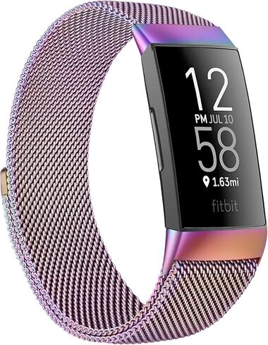 Metal Band Compatible with Fitbit Charge 4 Bands Women Men, Stainless Steel Mesh Replacement Wristbands Strap for Fitbit Charge 4 / Charge 3 / Charge 3 SE Fitness Tracker Accessories in Saudi Arabia