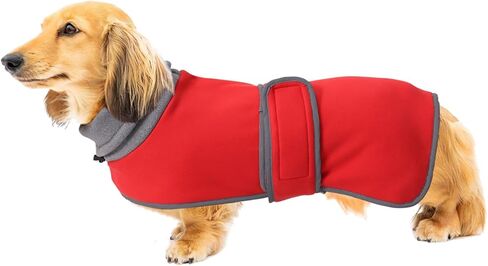 Geyecete Warm Thermal Quilted Dachshund Coat,Dog Winter Coat with Adjustable high Collar, Outdoor Dog Apparel for Small,Medium, Large Dog-Red-XS in Kuwait