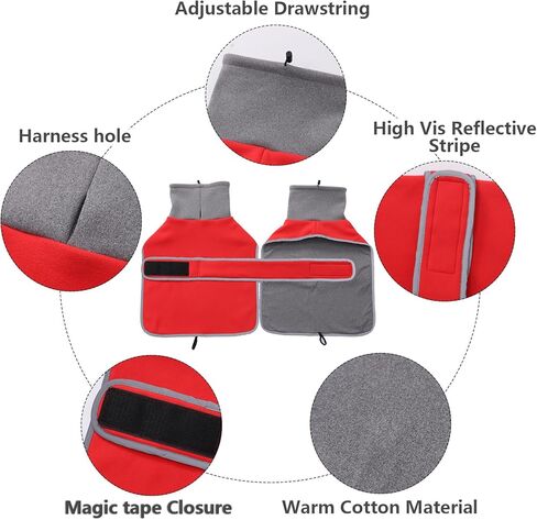 Geyecete Warm Thermal Quilted Dachshund Coat,Dog Winter Coat with Adjustable high Collar, Outdoor Dog Apparel for Small,Medium, Large Dog-Red-XS in Kuwait