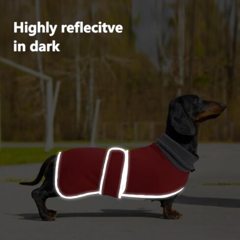 Geyecete Warm Thermal Quilted Dachshund Coat,Dog Winter Coat with Adjustable high Collar, Outdoor Dog Apparel for Small,Medium, Large Dog-Red-XS in Kuwait