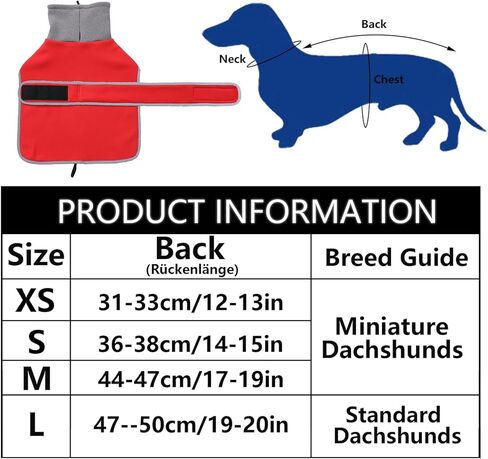 Geyecete Warm Thermal Quilted Dachshund Coat,Dog Winter Coat with Adjustable high Collar, Outdoor Dog Apparel for Small,Medium, Large Dog-Red-XS in Kuwait