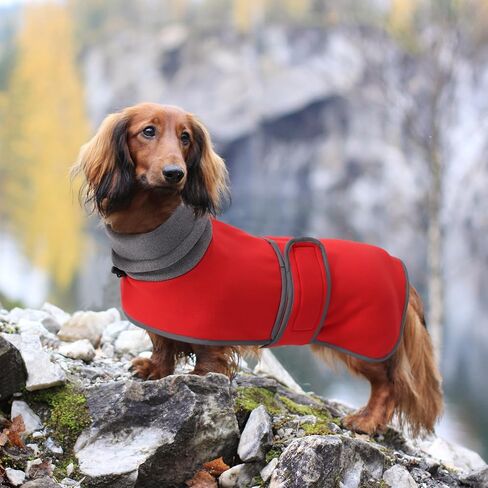Geyecete Warm Thermal Quilted Dachshund Coat,Dog Winter Coat with Adjustable high Collar, Outdoor Dog Apparel for Small,Medium, Large Dog-Red-XS in Kuwait