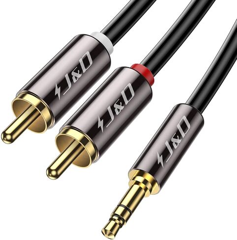 كابل صوت J&D RCA، RCA إلى 3.5 مم، 3.5 مم ذكر إلى 2 RCA Phono ذكر محول صوت ستيريو كابل Aux غلاف نحاسي مطلي بالذهب شديد التحمل، 3.5 إلى RCA قصير، كابل أحمر أبيض إلى Aux، 4 أقدام in Saudi Arabia