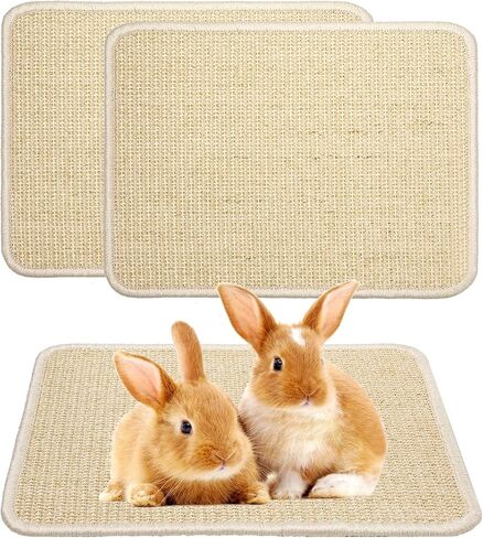 2 Pieces Rabbit Scratcher Mat, Natural Sisal Cat Bunny Rabbit Scratching Pad, Rabbit Animal Scratch Pad Rug for Indoor Horizontal Cat Floor Scratching Mats Rug, Furniture Protector (Beige) in Saudi Arabia