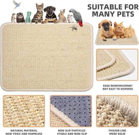 2 Pieces Rabbit Scratcher Mat, Natural Sisal Cat Bunny Rabbit Scratching Pad, Rabbit Animal Scratch Pad Rug for Indoor Horizontal Cat Floor Scratching Mats Rug, Furniture Protector (Beige) in Saudi Arabia