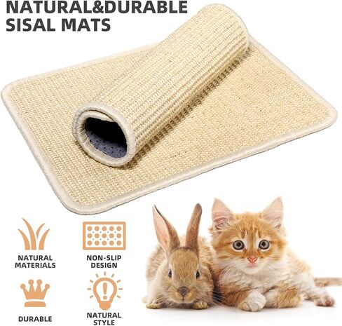 2 Pieces Rabbit Scratcher Mat, Natural Sisal Cat Bunny Rabbit Scratching Pad, Rabbit Animal Scratch Pad Rug for Indoor Horizontal Cat Floor Scratching Mats Rug, Furniture Protector (Beige) in Saudi Arabia