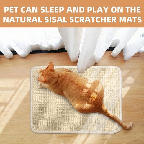 2 Pieces Rabbit Scratcher Mat, Natural Sisal Cat Bunny Rabbit Scratching Pad, Rabbit Animal Scratch Pad Rug for Indoor Horizontal Cat Floor Scratching Mats Rug, Furniture Protector (Beige) in Saudi Arabia