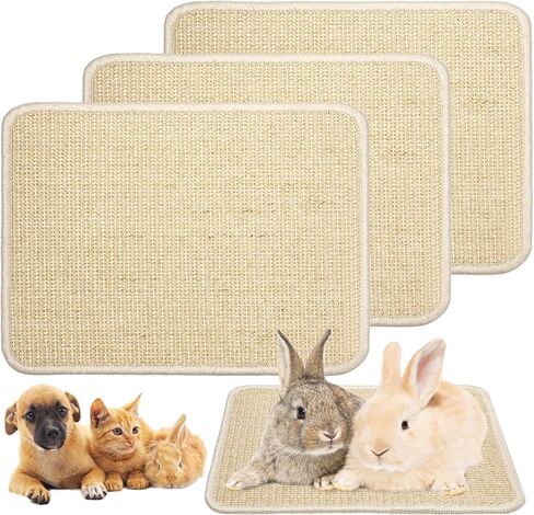 2 Pieces Rabbit Scratcher Mat, Natural Sisal Cat Bunny Rabbit Scratching Pad, Rabbit Animal Scratch Pad Rug for Indoor Horizontal Cat Floor Scratching Mats Rug, Furniture Protector (Beige) in Saudi Arabia