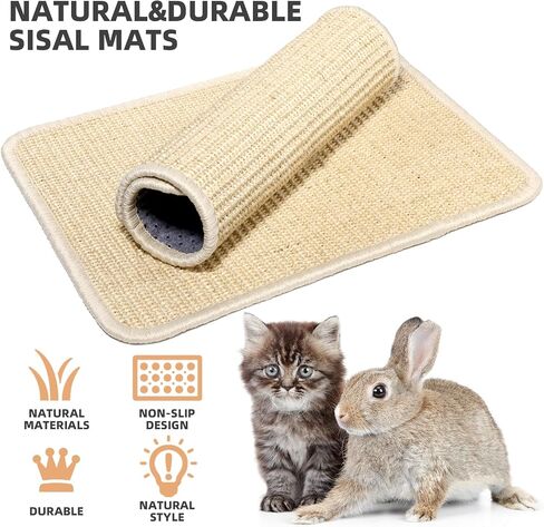 2 Pieces Rabbit Scratcher Mat, Natural Sisal Cat Bunny Rabbit Scratching Pad, Rabbit Animal Scratch Pad Rug for Indoor Horizontal Cat Floor Scratching Mats Rug, Furniture Protector (Beige) in Saudi Arabia