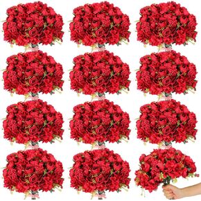 XunYee 12 Bundles Artificial Fall Flowers Fake Roses Silk Bouquets Fall Fake Flower Bulk Autumn Faux Flowers Arrangements Fall Wedding Decorations for Bridal Baby Shower Table Floral Centerpieces