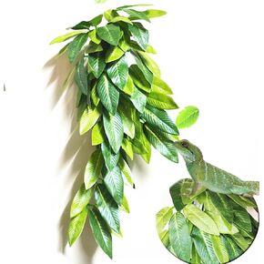Reptile Plants Artificial Hanging Terrarium Fake Leaves Vines Tank Decor with Suction Cup for Bearded Dragon Lizard Gecko Snake Habitat Enclosure