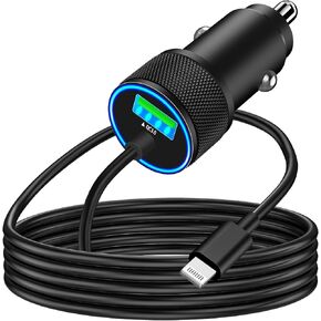 [Apple MFi Certified] iPhone Fast Car Charger, Linocell 48W USB-C PD&QC Power Cigarette Lighter Car Carplay Charger with 6FT Coiled Type-C to Lightning Cable for iPhone 14 13 12 11 Pro XS XR X SE iPad