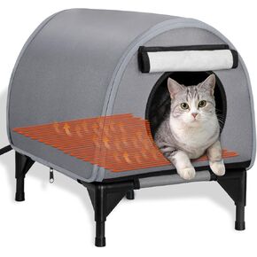 Heated Cat House for Outside Cats Winter, Elevated Waterproof Thermo Mod Cat Shelter, Heated Outdoor Cat House Cave for Feral Cats, Stray Cats, Small Dog