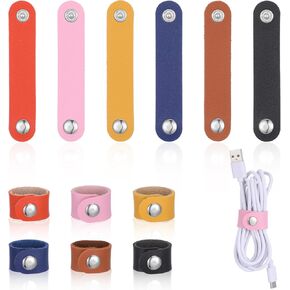 12pcs Leather Cord Organizer Reusable Cable Ties Cable Straps Cord Keepers Cord Wraps Multipurpose Cord Holder Snap Closure for Charging Cords