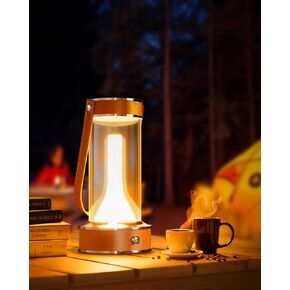 ROSHWEY Portable Camping Lantern, Rechargeable LED Small Table Lamp Dimmable Nightlight for Indoor Outdoor, Home Emergencey and Outages Lights, Brown Handle