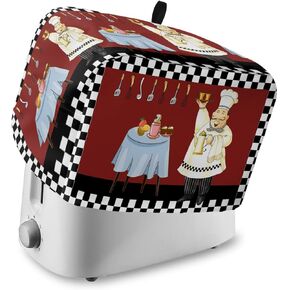 Toaster Cover 2 Slice, Chef Kitchen Gourmet Black White Buffalo Plaid Bread Maker Cover Toaster Dust Cover with Pockets, Dust-Proof Cover for Kitchen Small Appliance 12x7.5x8in