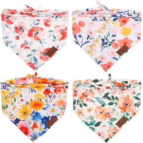 Nausikaa Dog Bandanas 4 Pack، مثلث كبير كلب باندانا، وشاح كلب من نسيج البوليستر المتين، تصميم فريد - زهرة الحبر C