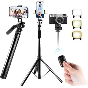 80" Phone Tripod, Selfie Stick Tripod with Remote Extendable All-in-1 Travel Light Phone Tripod Stand, Portable Camera Tripod Compatible with iPhone Android Camera GoPro