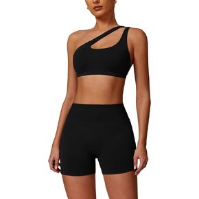 ABOCIW Workout Sets for Women Crossover High Waist Biker Shorts One Shoulder Sports Bra 2 Piece Gym Yoga Outfits in Saudi Arabia