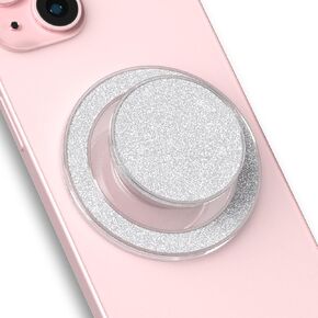 Glitter Phone Grip Compatible with MagSafe, Detachable Clear Phone Grip Holder Collapsible, Compatible with Kindle, Smartphone Tablet Cell Phone Accessory (Magnetic Type, Glitter Silver)