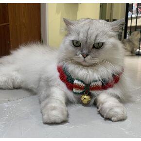 Christmas Pet Collar, 4 Sizes, Handmade Knitted Soft & Comfy Christmas Decoration, Unique Design, Rabbit Puppy Kitten Cat Collar with Bell, Cat Dog Collar for X Small Medium Larde Cats &Dogs (X Small)