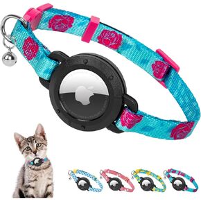 azuza AirTag Cat Collar with Reflective Fluorescent Green, Breakaway Safety Collar with Lightweight Design, Apple AirTag Holder and Bells, Adjustable for Cats and Kittens(7-9")