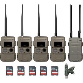 كاميرات Cuddeback CuddeLink اللاسلكية من الجيل الثالث لمراقبة الحياة البرية مع حزمة تصوير عالية الدقة مع كاميرا Cell Home Trail وبطاقة ذاكرة 32 جيجابايت وقارئ بطاقات (4 عبوات)