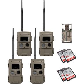 Cuddeback CuddeLink Wireless Trail Camera System - 3rd Gen Sensor Technology for Wildlife Monitoring - Expandable Range, Fast Trigger Speeds Bundle with 32 GB Memory Cards, and Card Reader (4-Pack)