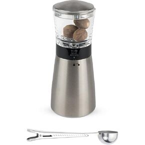 Peugeot - Madras Manual Nutmeg Mill - Spice Grinder - Stainless Steel Gift Set - With Stainless Steel Spice Scoop & Clip (Silver)