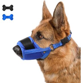 Dog Muzzle, Soft Muzzle for Medium Large Sized Dog to Anti and Prevent Biting Barking Chewing, Air Mesh Large No Barking Muzzle with Reflective & Adjustable Strap for Medium Large Sized Dog(Blue-S