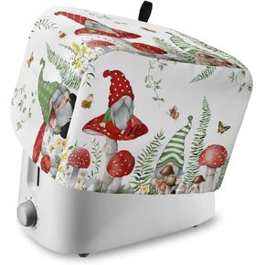 Mushroom Gnomes Toaster Cover 2 Slice, Small Kitchen Appliance Covers, Spring Floral Teal Botanical Toaster Oven Cover with Loop, Bread Machine Cover Polyester Dust Cover Protection