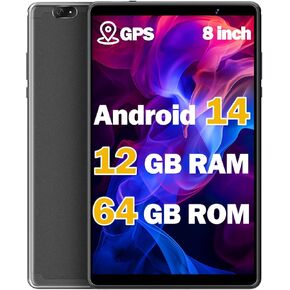 Tablet 8 inch, Android 14 Tablet with GPS Built in,12GB RAM 64GB ROM (1TB Expand), 8MP Camera, 2.0GHz Processor, 2.4GHz&5GHz Wi-Fi/BT5.0, FHD Screen Tablets for Gaming