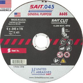 United Abrasives- SAIT 23107 A60S General Purpose Cut-Off Wheels (Type 1/Type 41 Flat) 7" x .045" x 5/8", 50-Pack