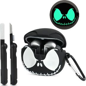 for Samsung Galaxy Buds 3 Por Case & Galaxy Buds 3 Case with Cleaner kit [Eyes Glowing in The Dark], Soft Silicone 3D Funny Skull Cute Case for Galaxy Buds 3/Galaxy Buds 3 Pro Case Men Women