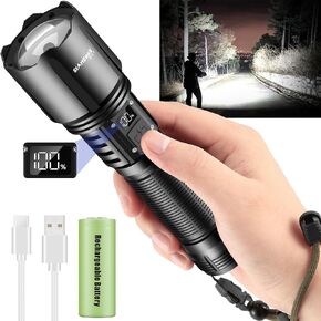 Flashlights High Lumens Rechargeable, Super Bright 990000 Lumens Flashlight USB, High Powered LED Flashlight, Handheld Rechargeable Flash Light for Emergency Camping Hiking