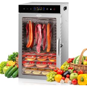 Food Dehydrator Machine 18-Tray, 86-194℉ Temperature Control, 800W Fast Drying Dehydrater, Low Noise <45dB, 24H Timer, LED Display, Stainless Steel Dehydrator for Fruit Meat Jerky Vegetable