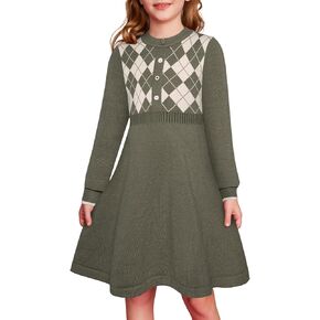 GRACE KARIN Girls Argyle Knit Sweater Dress Long Sleeve Fall Winter Christmas Dresses 6-14​Y in Kuwait