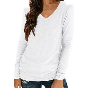 تي شيرت حريمي بياقة دائرية خفيف الوزن وأكمام طويلة ورقبة على شكل حرف v تي شيرت نسائي فضفاض مناسب للخريف ملابس عصرية ناعمة وتتسابق in Kuwait