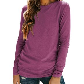 Womens Crewneck T Shirts Lightweight Long Sleeve V-Neck Tee Female Loose Fit Fall Tops Fashion Trendy Soft Clothes Outfits