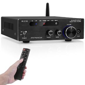 AEXCVG HiFi Stereo Audio Amplifier,AK-3116 Bluetooth 5.3 Stereo Receiver, 2.0 Channel 100W x 2 Mini Amplifier Class D Digital Amplifier with TPA3116 chip, USB,AUX,FM for Home,Outdoor