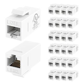 RJ45 CAT6 Keystone Coupler UL-Listed 25-Pack, Cat6 Keystone Jacks Female to Female, RJ45 Ethernet Coupler for Wall Plate & Patch Panel, White