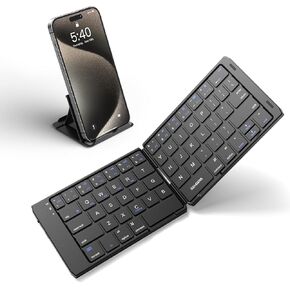 Samsers Foldable Bluetooth Keyboard Portable Folding Keyboard for Travel, Rechargeable Wireless Keyboard Support Up to 3 Devices for iPad, iPhone, MacBook, Android, Windows Laptop Tablet PC - Black