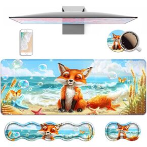 4 in 1 Ergonomic Keyboard Wrist Rest & Mouse Pad Wrist Rest Set, Large XXL Gaming Desk Mat 31.5"x 11.8" with Non-Slip Base, Memory Foam for Home Office Study Gaming, Red Dragon