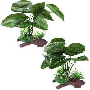 BEGONDIS 2Pcs Reptile Artificial Plants, Terrarium Plants Decorations, Aquarium Fish Tank Plant, Amphibian Habitat Hideout (Style-3)